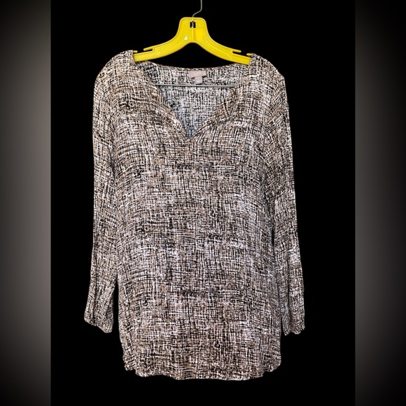 J. Jill Black, Brown &White Graphic Long Sleeve Blouse 100% Rayon - Picture 1 of 5
